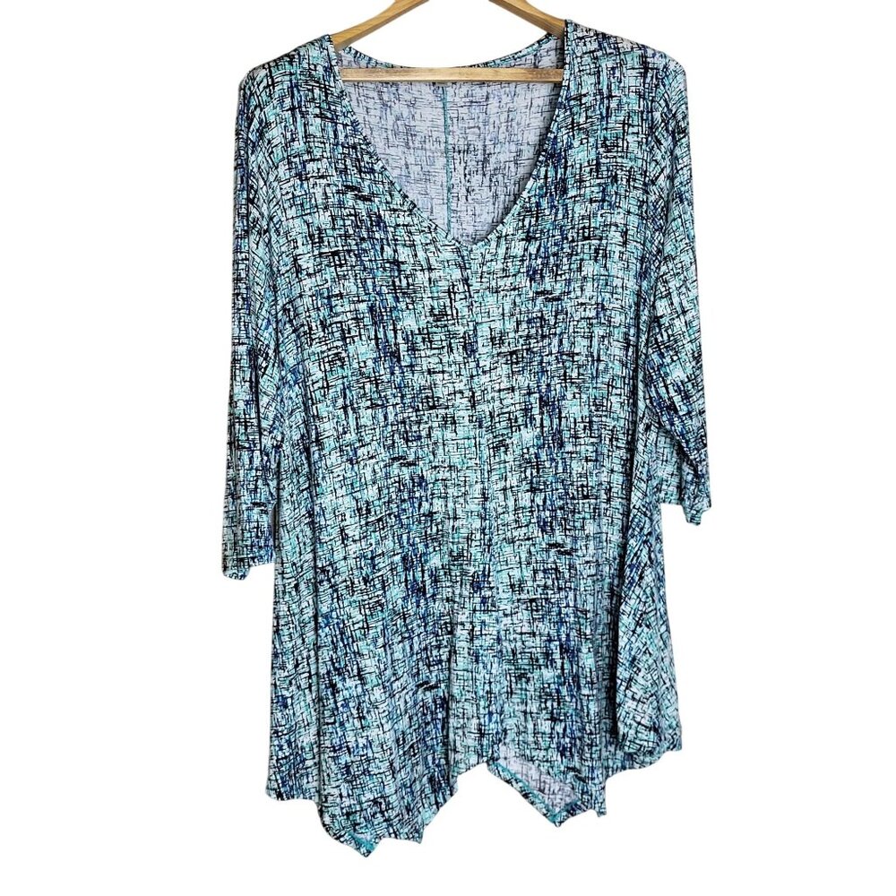 Rose & Olive Womens 3/4 Sleeve Tunic Blue Black White Size 3X - Picture 1 of 7